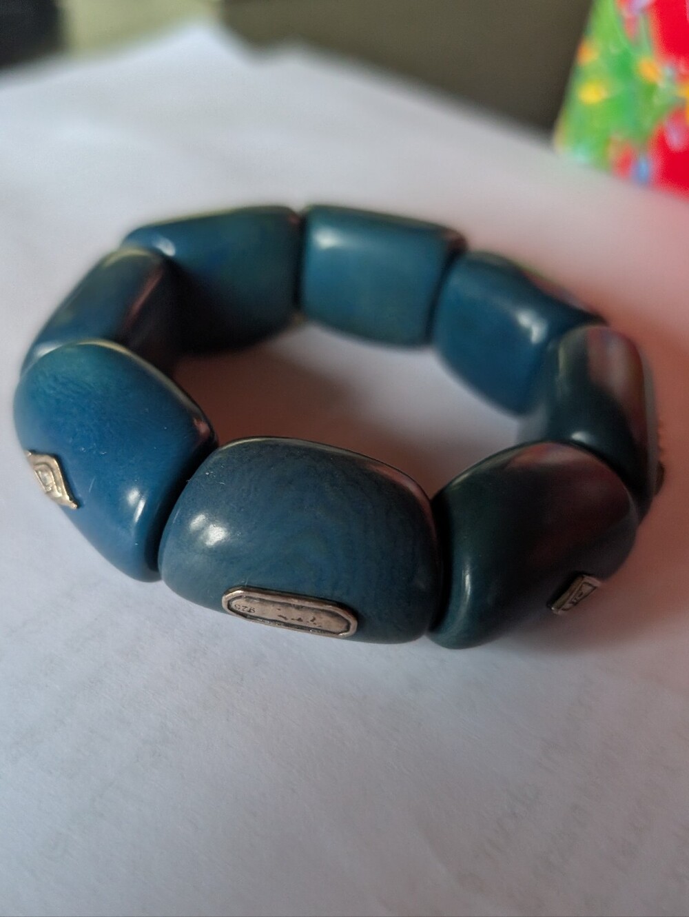 SILPADA Blue Polished Palms Stretch Bracelet~B3299~Sterling Silver~Swarovski